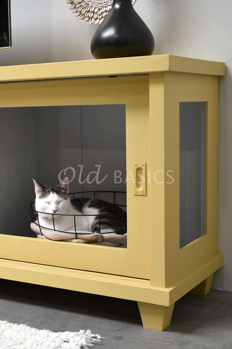 Detail van Dressoir Bordeaux Novi, 3 deuren, RAL1002, geel, materiaal hout